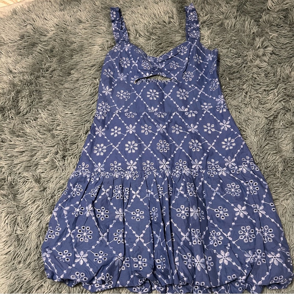 Zara Blue Embroidered Eyelet Sundress